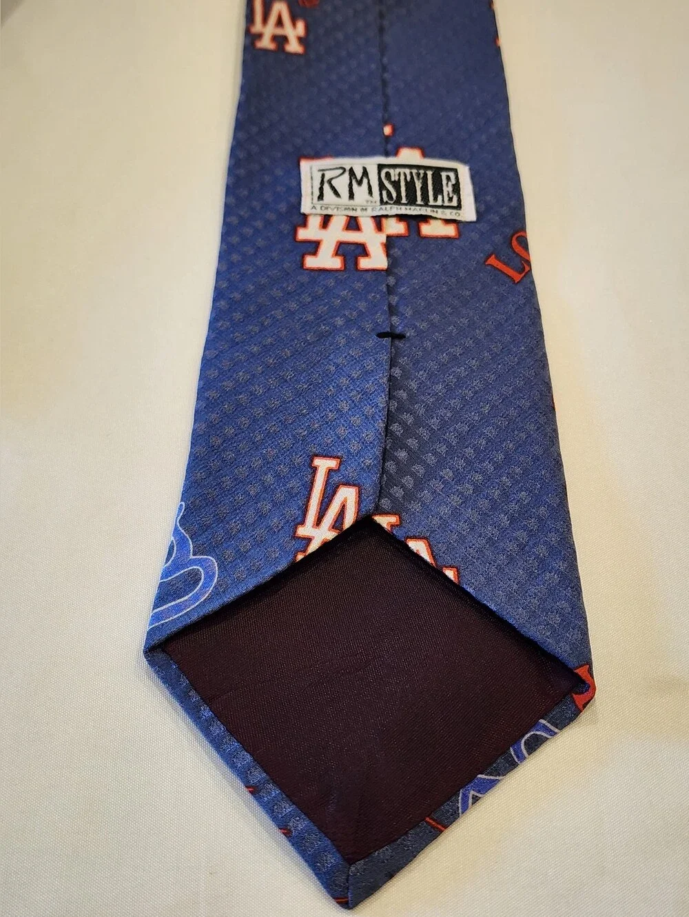 Vintage 92' Ralph Marlin Blue Los Angeles Dodgers Logo Tie with Red Accents